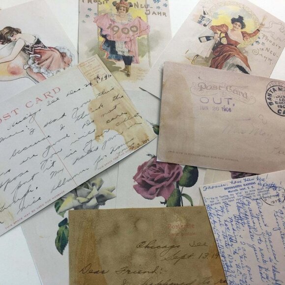 Lot 25 Piece Vintage Postcard Reproduction Junk Journal Ephemera Craft Supply mq - Picture 4 of 11